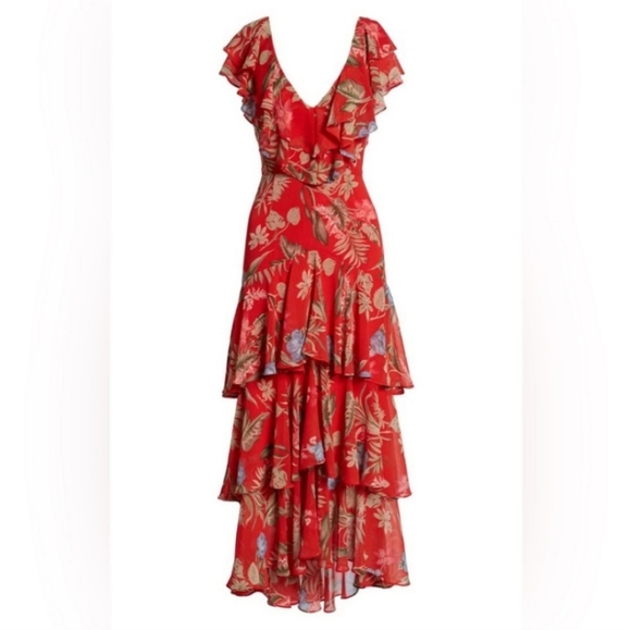 Wayf Dresses & Skirts - WAYF Chelsea tiered ruffle maxi dress Small Red